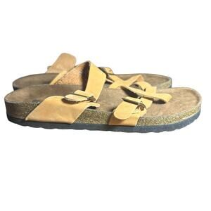 White Mountain Women's Footbeds Sandals Tan Suede Adjustable Comfort Size 8M